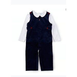 Edgehill Collection Baby Boy Navy Romper Long Sleeve Peter Pan Collar NWT